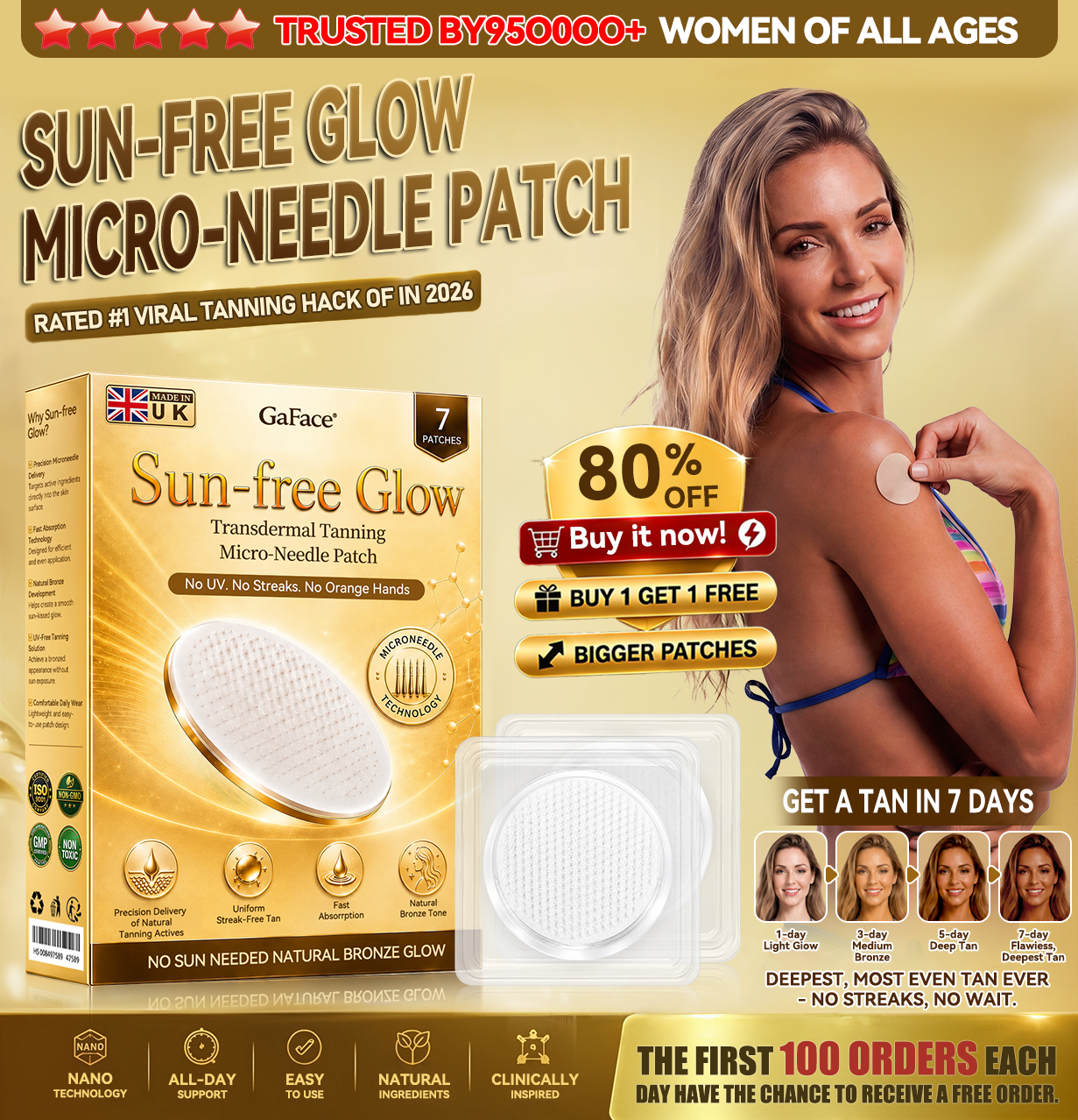 ✨🔥𝗚𝗮𝗳𝗮𝗰𝗲® Sunless Natural Glow Transdermal Tanning Micro-Needle Patch